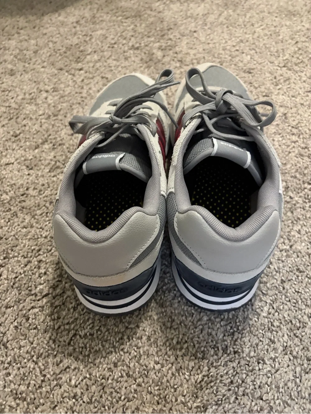 adidas Gray Sneakers with Burgundy Three-Stripes